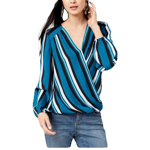 INC STRIPED CROSS FRONT LONG SLEEY TOP IN SIZE SMALL - Picture 2 of 7